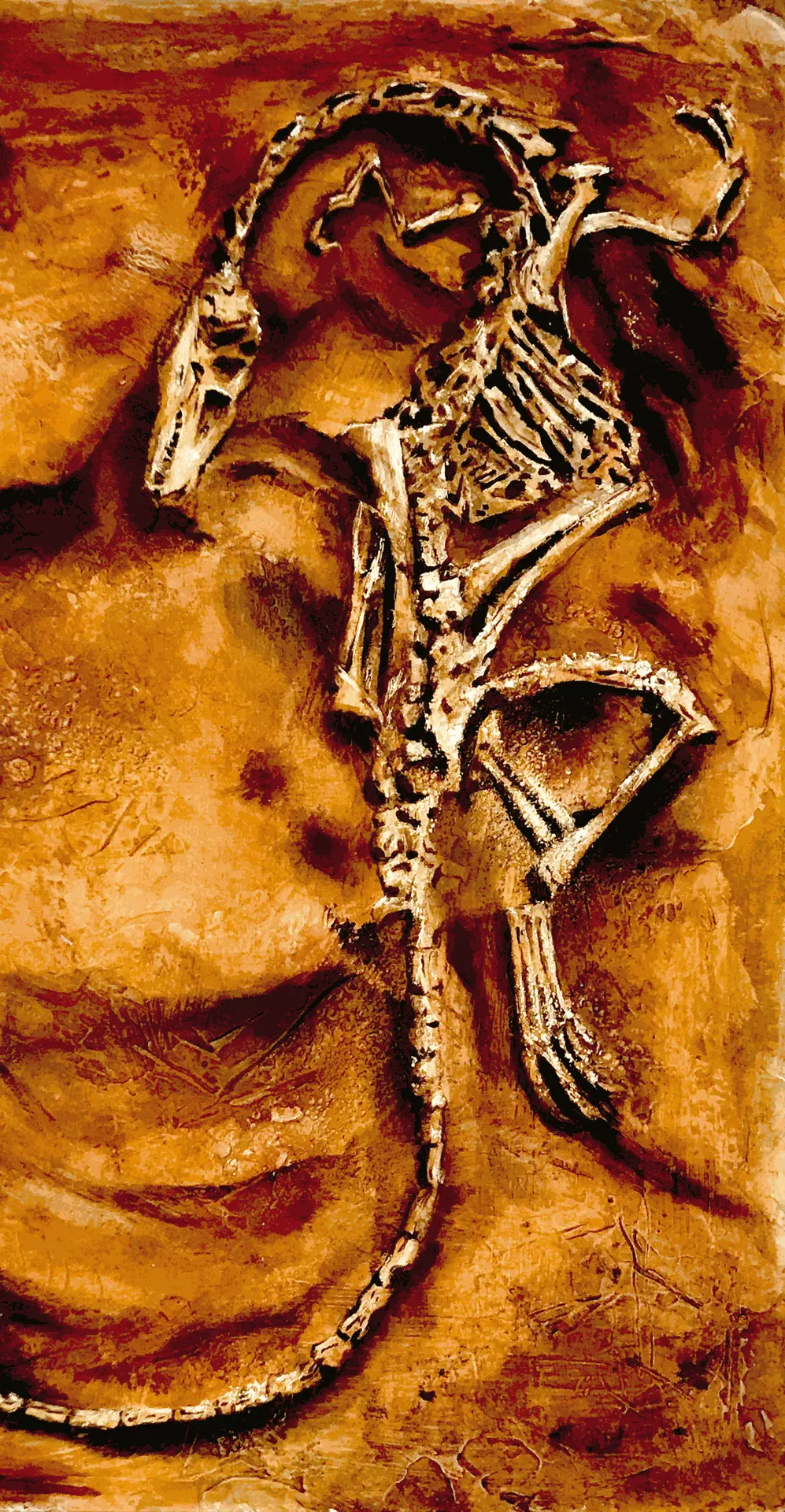 fossile illustration peinture vélociraptor squelette acrylique