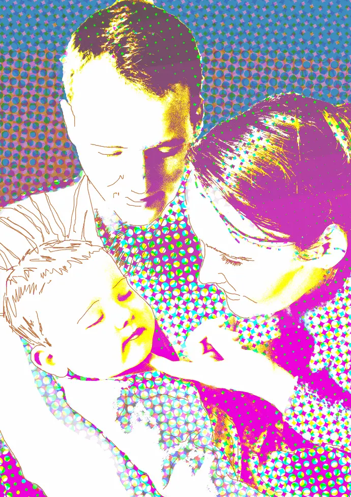 portrait numérique graphique photomontage bébé parent bonheur famille