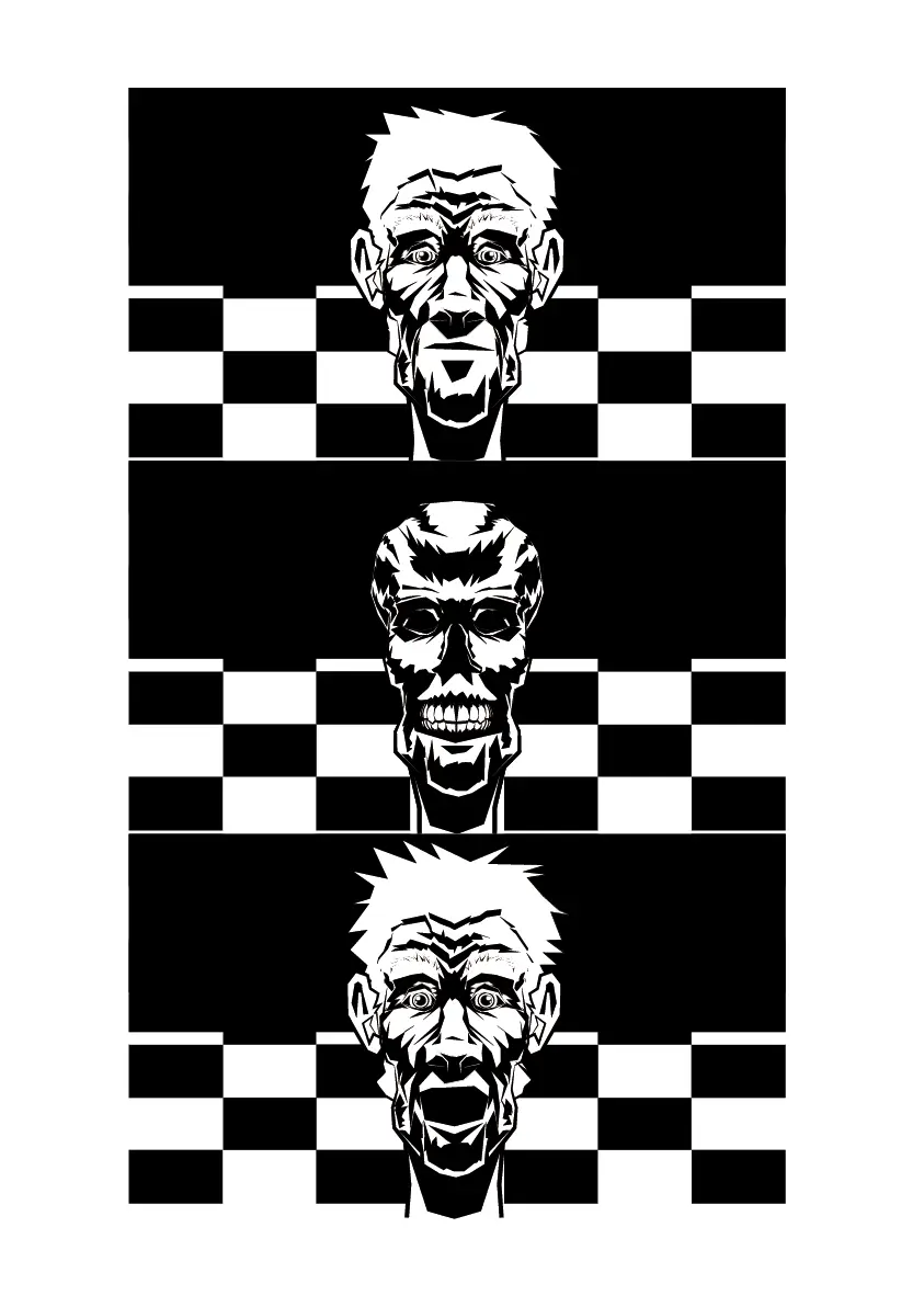 séquence animation visage noir blanc peur mort expression