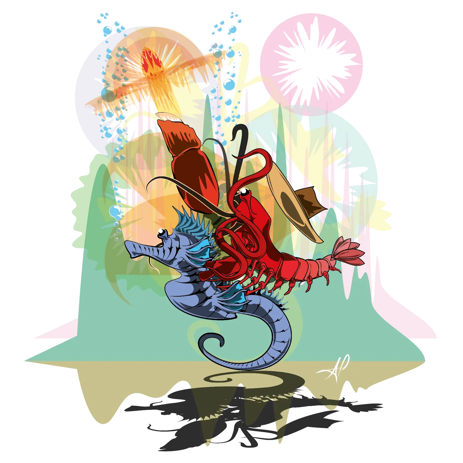 crevette pistolet hippocampe cowboy desperado illustration vectoriel explosion fiesta