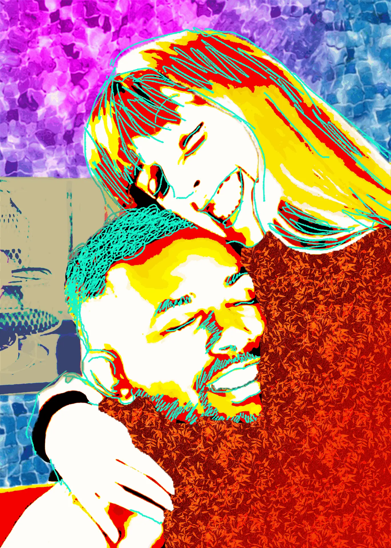 portrait numérique graphique photomontage couple bonheur amour illustration croquis mixte