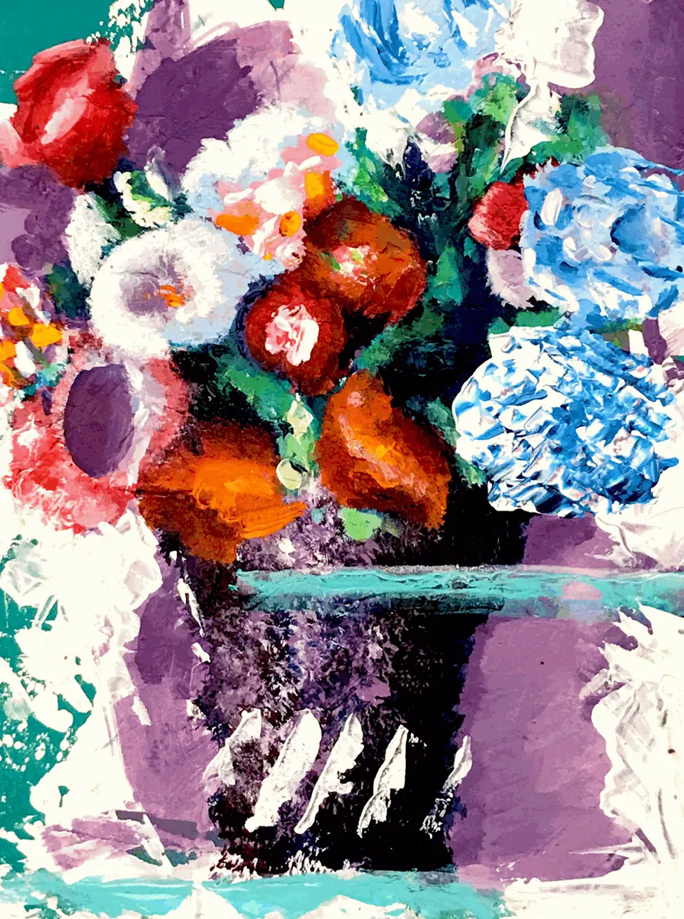 peinture acrylique fleur vase