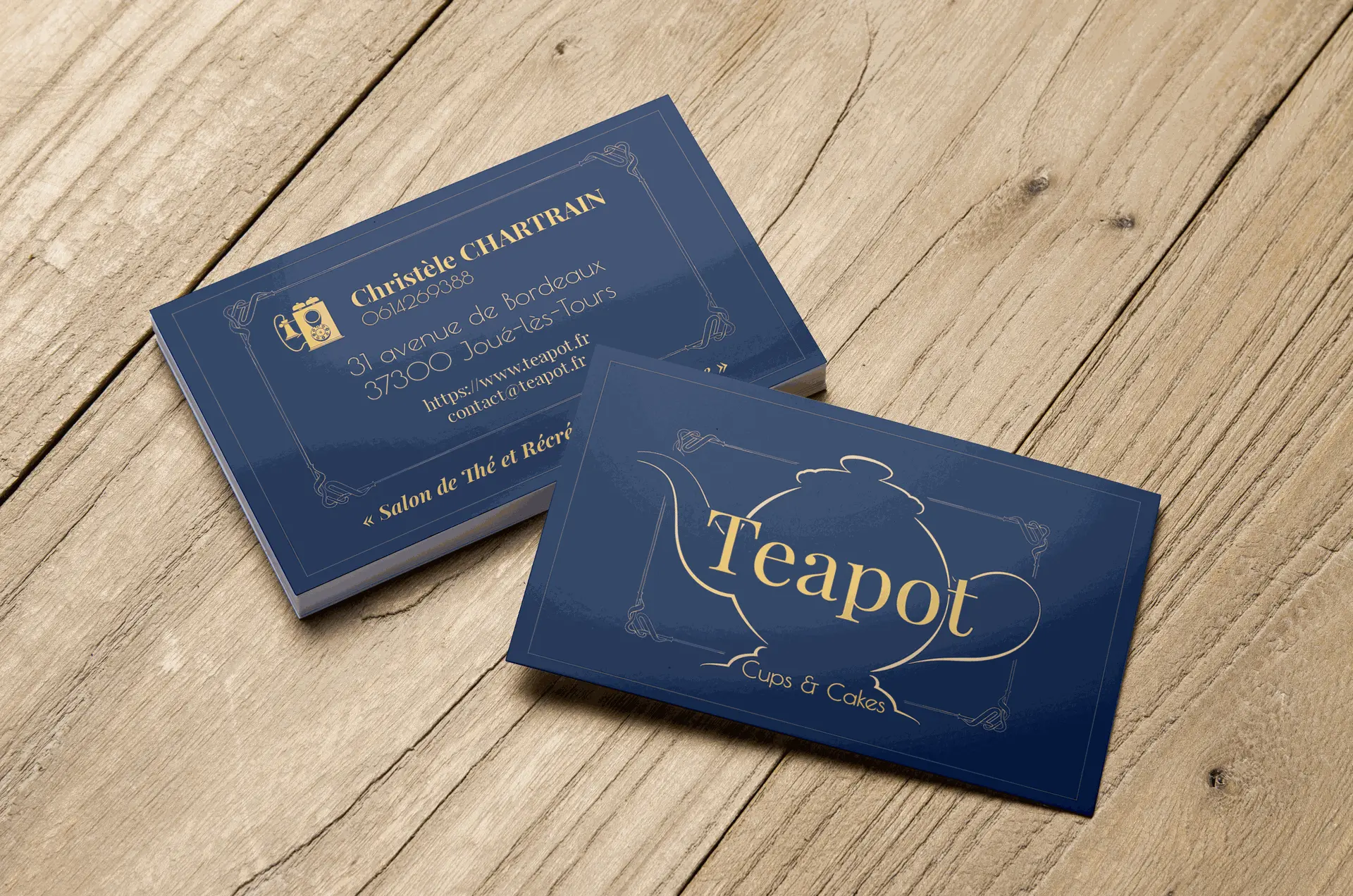 Carte de visite salon de thé et pâtisserie  "Teapot " théière stylisée logotype identité visuelle 