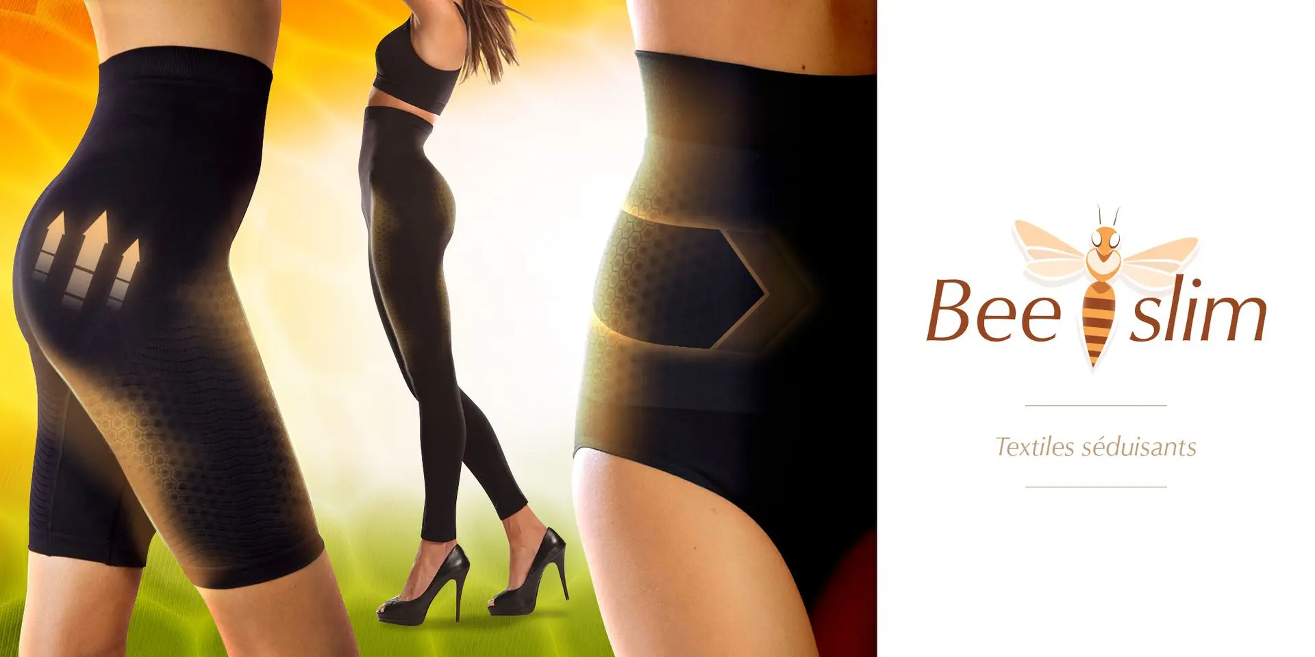 Bannière publicitaire et logo gamme cosméto-textile Bee Slim (laboratoires SKIN'UP)
