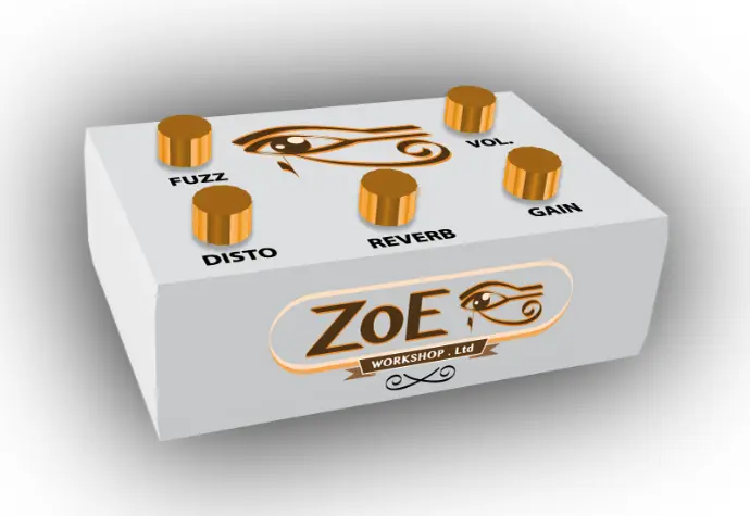 modélisation 3D de pédale d'effet pour guitare avec logo Zoé Workshop